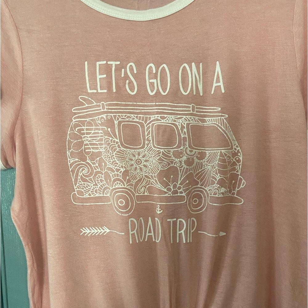 4/$15 Atticute Road Trip Pink Tie Front Top - Picture 7 of 12